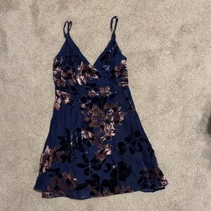 Lulu's Navy and Pink Floral Mini Dress